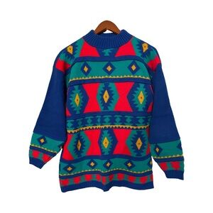 Vintage 90’s Nan Dorsey Acrylic Knit Abstract print Sweater / Medium